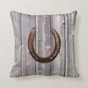 Land Western Lucky Horseshoe Rustic Wood Pillow Kudde