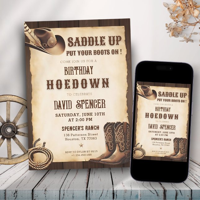 Land Western | Rustic Cowboy Birthday Inbjudningar (Skapare uppladdad)