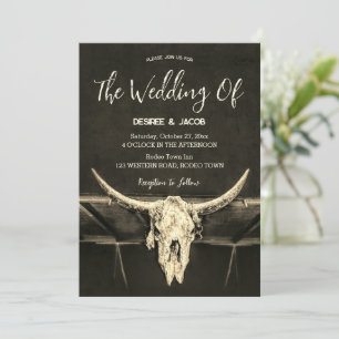 Land Western Rustic Sepia Bull Skull Bröllop Inbjudningar