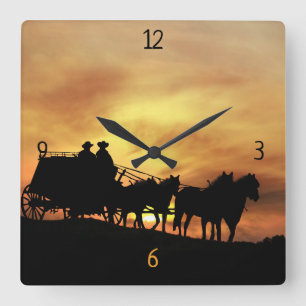 Land Western Stagecoach Fyrkantig Klocka