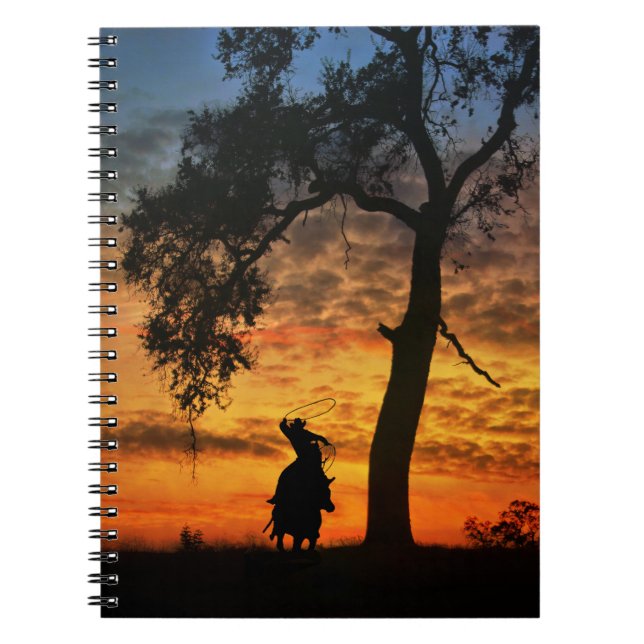 Land Western styrroping Cowboy Sunset Anteckningsbok (Framsidan)