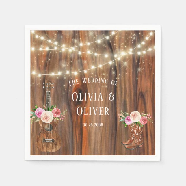 Land Western Wood Ljus Violin Bröllop Pappersservett (Framsidan)