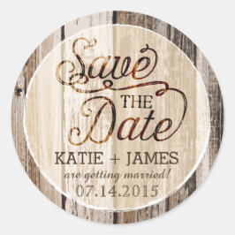 Land Western Wood Rustic Save the Date Label Runt Klistermärke