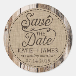 Land Western Wood Rustic Save the Date Label Runt Klistermärke