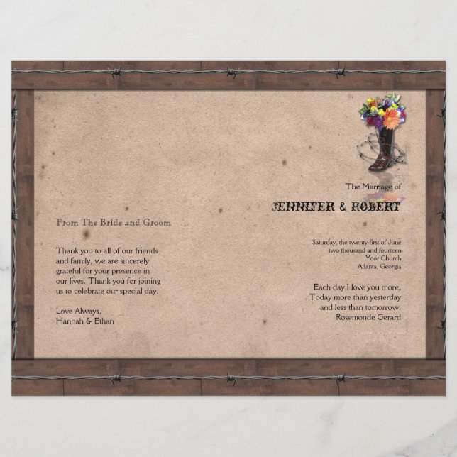 Land Westerna Barbed Wire-Bröllopsprogrammet (Framsida)