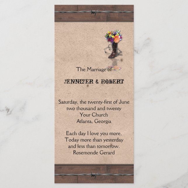 Land Westerna Barbed Wire-Bröllopsprogrammet Program (Framsida)