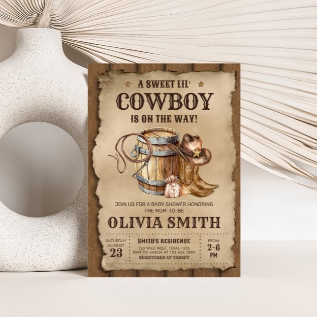 Land Westerna barnskötare för dagbarn Inbjudningar (Western Country Cowboy Baby Shower Invitation)