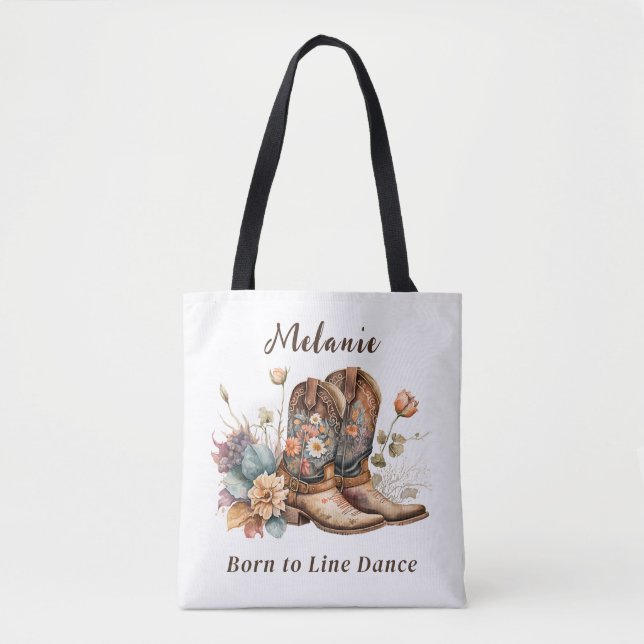 Land Westerna Boots Flowers Line Dance Tote Tygkasse (Framsida)
