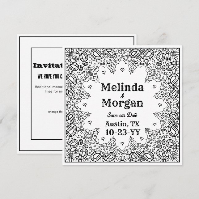 Land Westerna Bröllop White Bandana Spara Datumet (Fram/baksida)