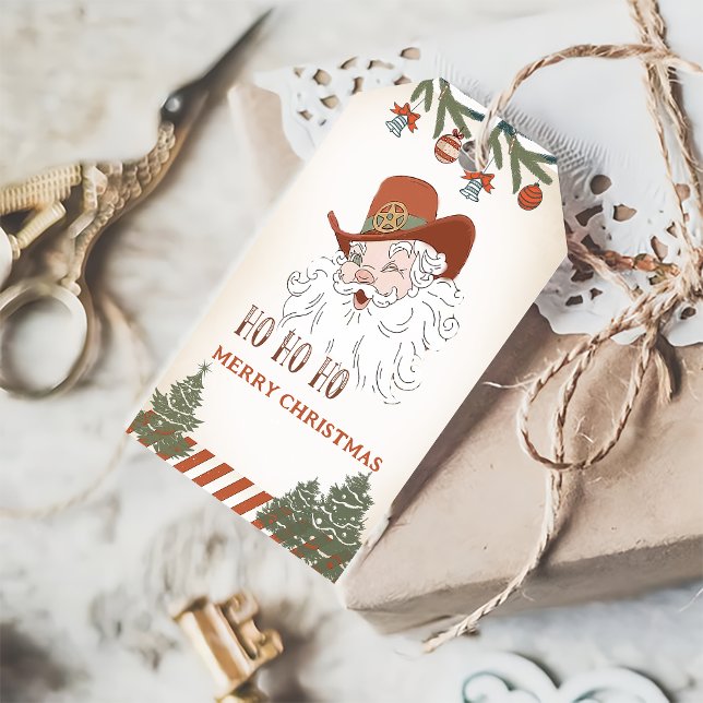 Land Westerna Cowboy Santa Juletiketters Presentetikett (Skapare uppladdad)