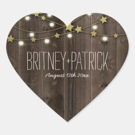 Land Westerna Ljus & Barn Wood Wedding Favands Hjärtformat Klistermärke