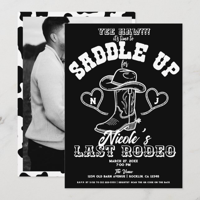 Land Westerna Vintagen Last Rodeo Bachelorette Inbjudningar (Fram/baksida)