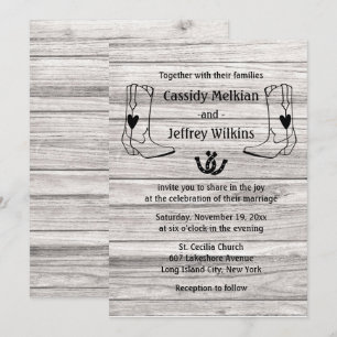Land Westernare Bröllop Cowboy Boots Rustic Wood Inbjudningar