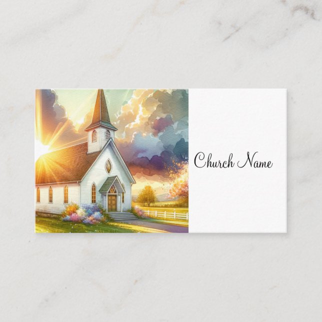 Land White Church Watercolor Visitkort (Framsida)
