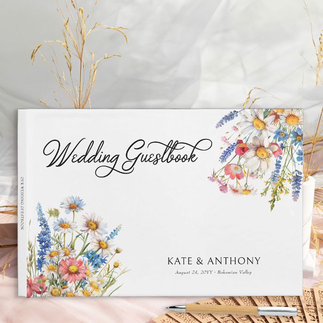 Land Wildblomma, Blommigt Bröllop i flera Färg Gästböcker (Wedding Guestbook from Country Wildflower Wedding Collection by Darling & May)