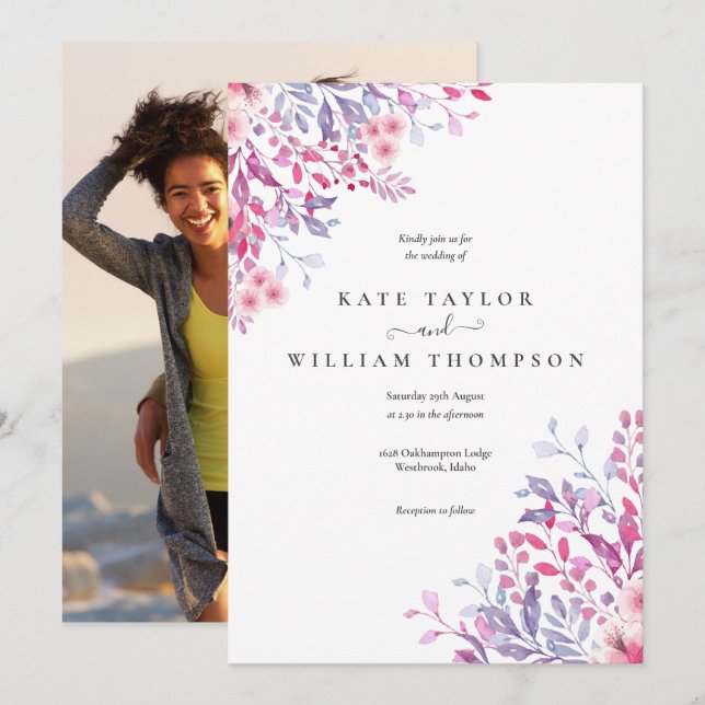 Land Wildblommor Blommigt Photo Bröllop Inbjudningar (Fram/baksida)