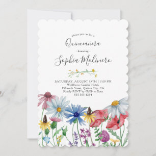 Land Wildblommor Söt Watercolor Quinceanera Inbjudningar