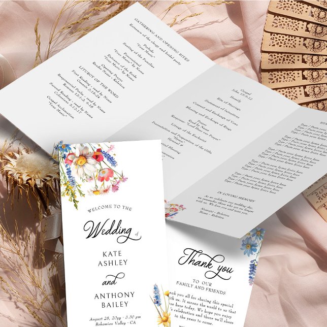 Land Wildblomsterprogrammet Bröllop Ceremony (Wedding Ceremony Program from Country Wildflower Wedding Collection by Darling & May)