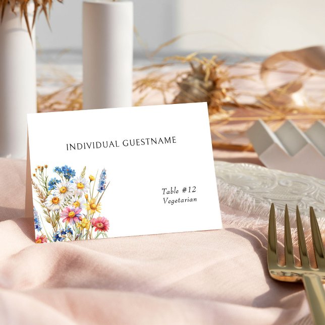 Land Wildblomsterutskrivet Gäst Namn-platskort Bordsnummer (Guest Name Place Card from Country Wildflower Wedding Collection by Darling & May)