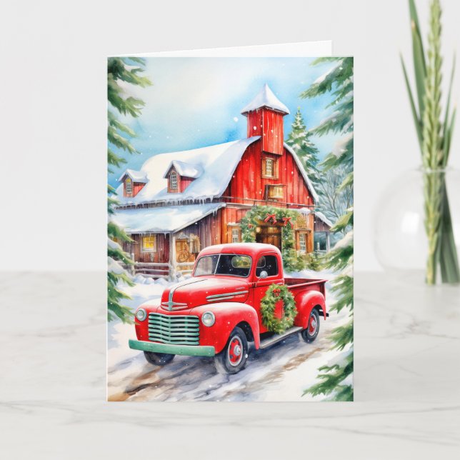 Land Winter Farmhouse God jul Helgkort (Framsida)