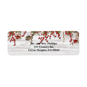 Land Winter Helgdag Berries & Gräs Cone Bröllop Returadress Etikett