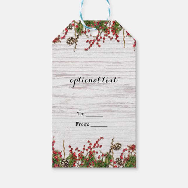 Land Winter Helgdag Berries & Gräs Cone Elegant Presentetikett (Framsidan)