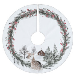 Land Winter Wonderland, Baby Hjort, Rustic Julgransmatta Borstad Polyester