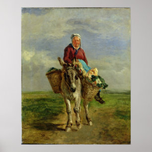 Land Woman Riding a Donkey Poster