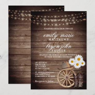 Land Wood Barrel Bröllop med Daisy Flowers Inbjudningar