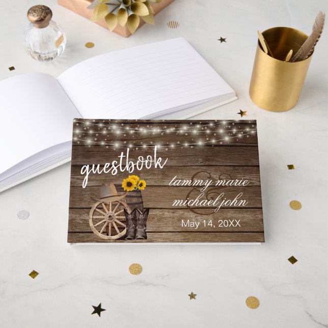 Land Wood Barrel med solblommor Gästböcker (Framsida öppen)