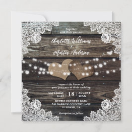 Land Wood Burlap Hearts Blommigt Snöre Bröllop Inbjudningar