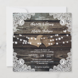 Land Wood Burlap Hearts Blommigt Snöre Bröllop Inbjudningar
