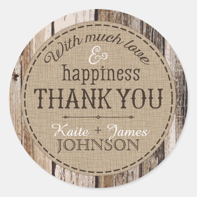 Land Wood Planks Rustic Tack Bröllop etikett (Framsida)