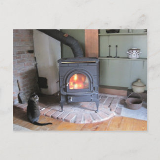 Land Wood Stove with Cat Vykort