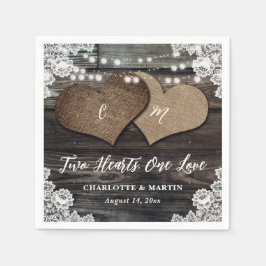 Land Wood Two Hearts Blommigt Snöre Bröllop Pappersservett