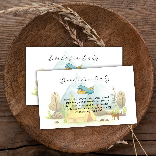 Landande flygplan Skogsböcker för baby shower Tilläggskort (Landing Airplane Forest Books For Baby Shower Enclosure Card)