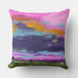 Landcape Art Painting Rosa Sunset Tiny Farm House Kudde