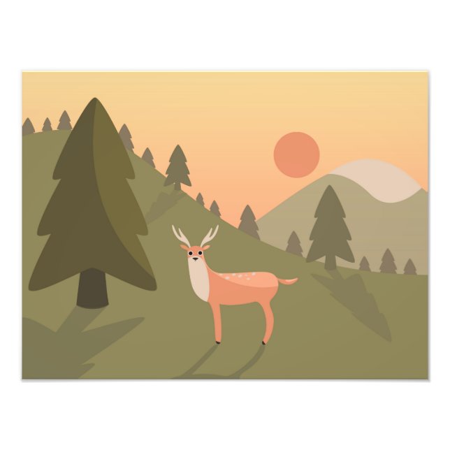 Landcape Hjort Mountain Nature Vild Park Sunset Po Fototryck (Framsidan)
