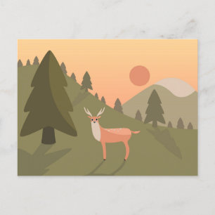 Landcape Hjort Mountain Nature Vild Park Sunset Vykort