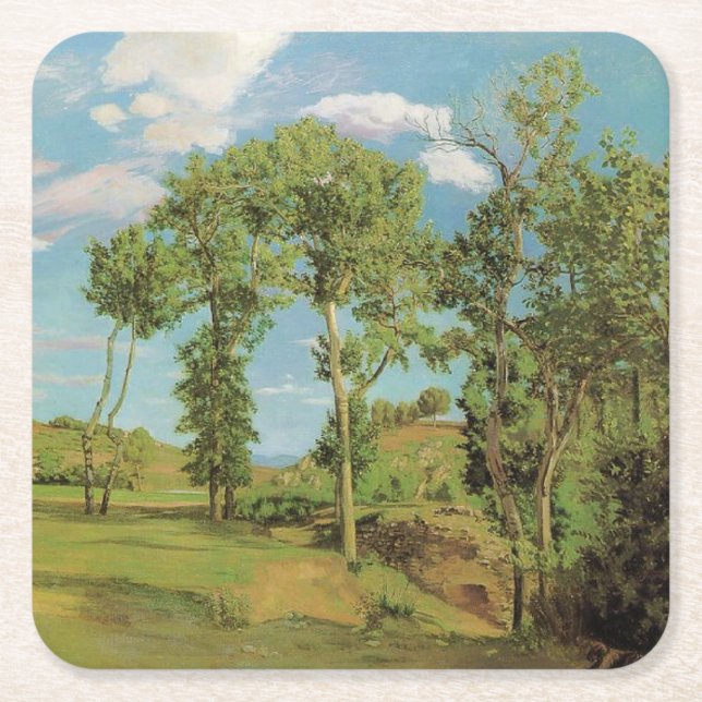 Landcape Paysage Frederic Bazille Impressionist Underlägg Papper Kvadrat (Framsidan)