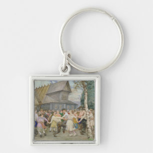 Landdans, 1917-22 fyrkantig silverfärgad nyckelring