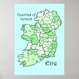 Länder i Irland Karta Poster
