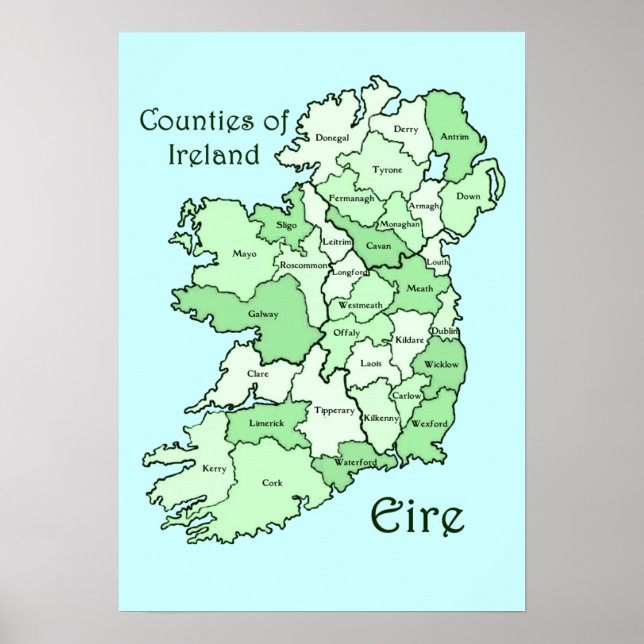 Länder i Irland Karta Poster (Framsidan)