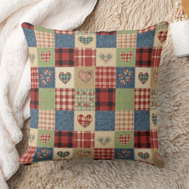 Länder Quilt Hjärtplåster Rött Blått Kudde (Filt)