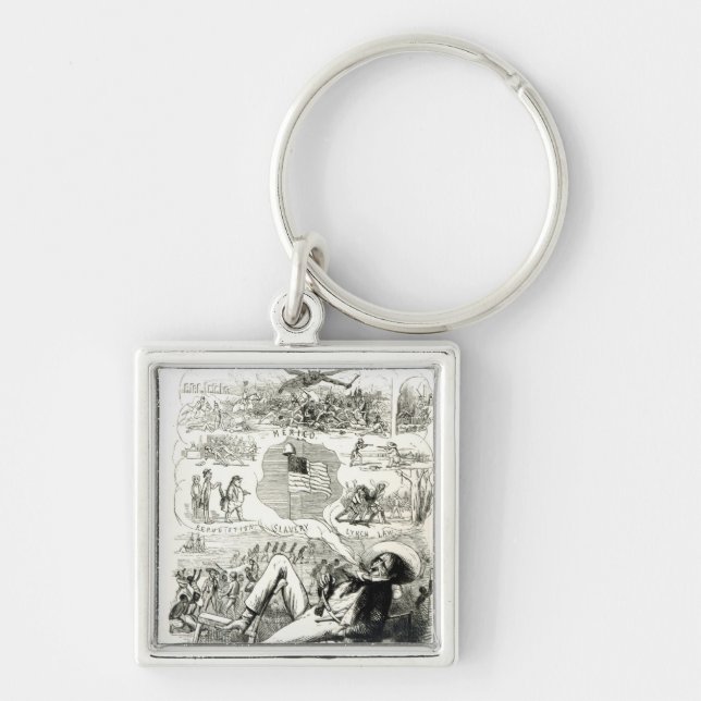 Landet av Liberty Fyrkantig Silverfärgad Nyckelring (Framsidan)