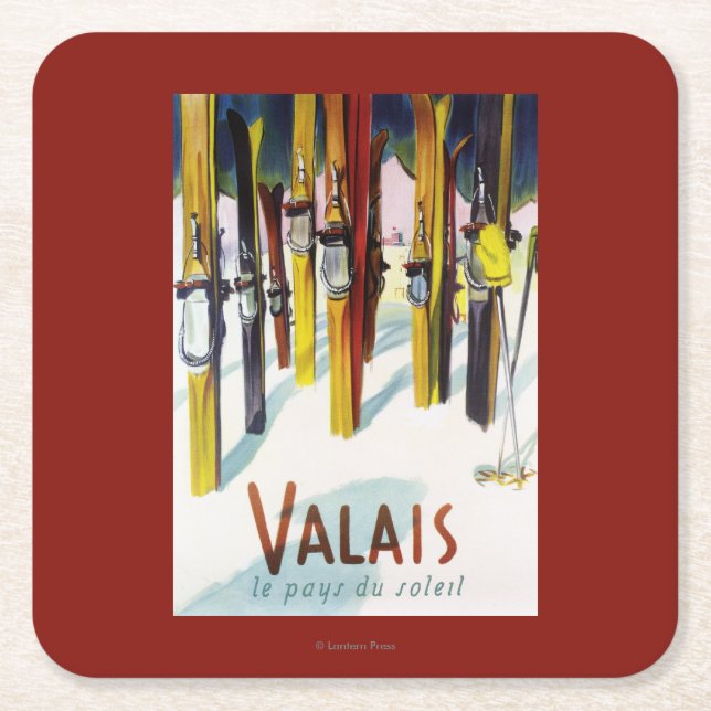 Landet av solskenet - skidar anseende i snö underlägg papper kvadrat (Framsidan)