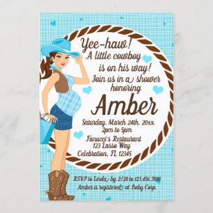 Landet CowGirl Baby Pojke Bebis Shower Inbjudningar
