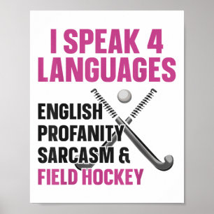 Landhockey Jag talar 4 språk Engelska Svordomar Poster
