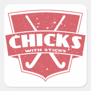 Landhockeychickar med pinnar fyrkantigt klistermärke