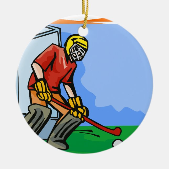 Landhockeygoaliepojke Julgransprydnad Keramik (Framsidan)